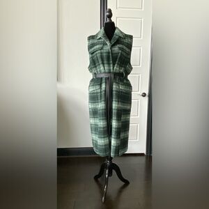 Green Plaid Long Wool Vest